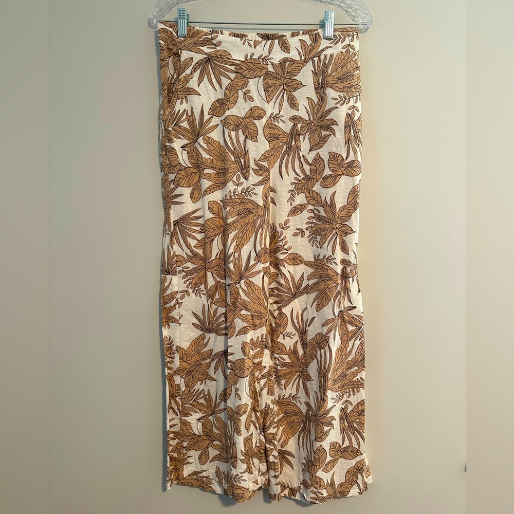 Nicole Miller Tropical Cream and Brown Wide Leg pants